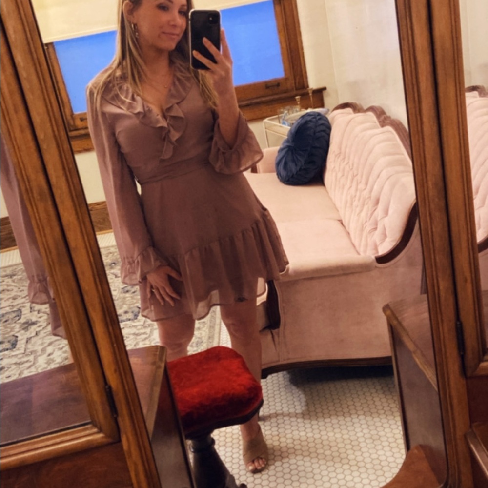 Elegant Ruffled Pink Wrap Dress